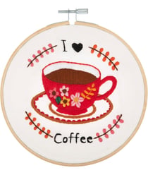 Kit de Broderie "I Love Coffee" avec Cercle en Bois de 15 cm – Trimits 58 I love coffee
