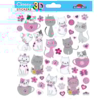 Autocollants 3D - Chats gris et blancs - Paillettes