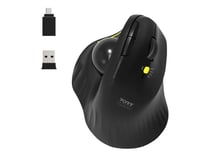 PORT Connect Souris ergonomique avec boule directionnelle bluetooth sans fil rechargeable USB-A / USB-C 2.4 Ghz noire