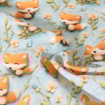 Tissu Coton imprimé digital Happy animaux sur fond Bleu pastel