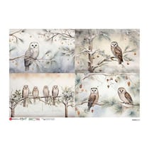 1 feuille de papier de riz 22.5 x 32 cm découpage collage Paper Designs CHOUETTE BRANCHE HIVER NEIGE 0213