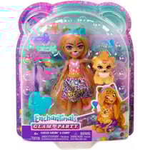 Enchantimals glam party poupee charisse cheetah et guepard grinsy - figurine 15 cm - animal - mattel hnv30