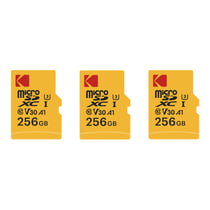 Kodak Lot de 3 Cartes Mémoire Micro SD 256 Go – Classe 10 – Haute Performance avec Adaptateurs pour Smartphones, Caméras, Tablettes et Consoles