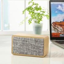 Enceinte Bluetooth Double Haut-Parleur En Bois Noyer Avec Batterie Longue Durée Jaune YONIS