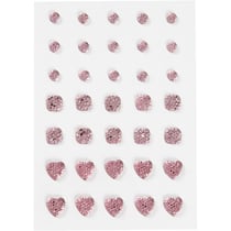 Pierres de strass, rond, carré, coeur, dim. 6+8+10 mm, rose, 35 pièces/ 1 Pq.
