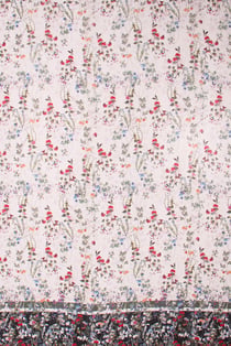 Tissu Panneau Mousseline Gianni Tessuti Fleurs entre liées sur fond Blanc cassé - Par 100 cm