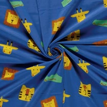 Tissu Jersey Coton imprimé Animaux du zoo sur fond Bleu roi