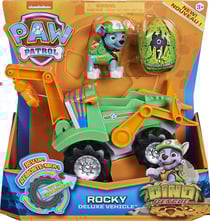 Pat patrouille rocky avec son camion de recyclage + dinosaure mystere - figurine chien - paw patrol dino rescue