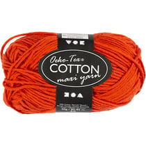 Pelote de fil de coton, dim. 8/8, L : 80-85 M, rouge, 50 gr/ 1 boule