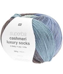 Pelote de Laine à Chaussettes Superba Cashmeri Luxury Socks 4 fils - 100g - Rico Design : Douceur et Luxe pour Vos Pieds 35 Bay Blues