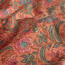 Tissu Voile de Coton Isadora fleurs roses sur fond Orange - Au mètre