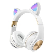 Casque Audio Sans Fil Oreilles De Chat Avec Lumière Effets Colorés Gaming Rose Blanc YONIS