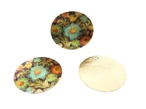 2 Breloques rondes pailletées - 20mm - imprimé fleurs doré noir bleu