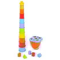 Coffret de 2 jeux d'eveil girafe - gobelets et formes - jouets premier âge