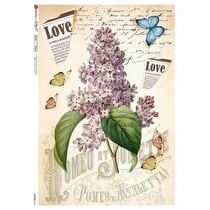 1 feuille de papier de riz 22.5 x 32 cm découpage collage Paper Designs FLEUR LILAS PAPILLON 0359 B