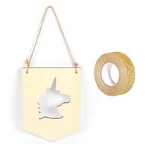 Fanion bois à suspendre 20 x 15 cm Licorne + masking tape doré à paillettes 5 m