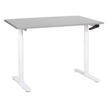 Bureau Réglable Manuellement Plateau Gris et Structure Acier Blanc 120 x 72 cm Hauteur Ajustable Assis Debout Pieds Ronds Design Moderne