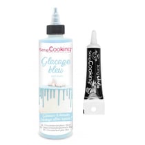 Glaçage goût chocolat 130 g bleu + Stylo de glaçage noir