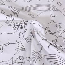 Tissu Coton à colorier Animaux et étoiles sur fond Blanc