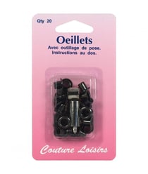 Oeillets avec outillage couleur noir X 20 - Distrifil Bk Noir