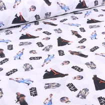 Tissu Coton imprimé  Star Wars sur fond Blanc