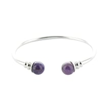 Bracelet cuivre avec Aimants Jonc Métal argenté Perles Améthyste - Omsaé