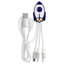 YELLO KOKO Câble 5 en 1 Andy XXL Micro USB / USB C / Lightning vers USB A et C Fusée 1m Blanc / Bleu