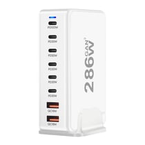 Avizar Station de Charge 286W GaN 3 avec 6x USB-C et 2x USB Prise UE Blanc