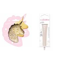 Kit pour biscuit en relief Licorne + Stylo au chocolat blanc