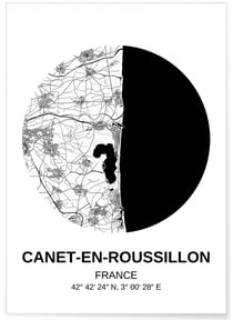 Affiche Carte Canet-en-Roussillon | A3 : 29,7x42cm