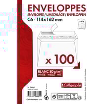 Paquet de 100 enveloppes - Blanches - C6 114x162mm - Auto-adhésive - Clairefontaine