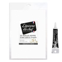 25 feuilles azyme blanches pour nougat + Stylo glaçage noir