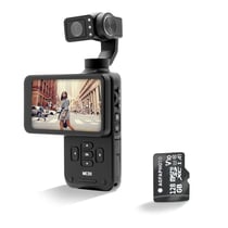 AgfaPhoto Gimbal Realimove MC3X + MicroSDXC UHS-I 128GB - Caméra Stabilisateur 3 Axes 4K Ultra HD, Écran Tactile Rotatif 3,5", 20 MP, Suivi de Visage, Vision Nocturne, Grand Angle 120°, Wi-FI - Noir