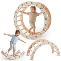 Bascule et Roue de Gymnastique Modulable 4 en 1 en PEHD Dim ø110cm Beige-Gris
