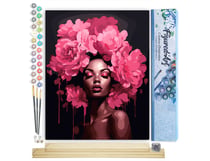 Peinture par Numéro Figured'Art - Femme aux cheveux de pivoines - Kit de Loisir Créatif DIY Numéro d'Art Complet - 40x50cm toile roulée + châssis en bois à monter