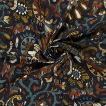 Tissu Viscose Satiné ethnique baroque Multicolore sur fond Bleu marine
