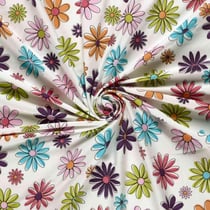 Tissu Jersey Coton imprimé Fleurs multico sur fond Ecru