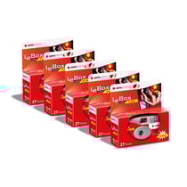 AGFA PHOTO 601020 - PAck 5 Appareils Photo Jetable LeBox Flash, 27 photos, Objectif Optique 31 mm - Gris et Rouge