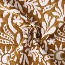 Tissu Jacquard Sunli motif floral Blanc sur fond Jaune moutarde