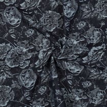 Tissu Jacquard Jean Denim Fleuris Rosyelle sur fond Bleu nuit