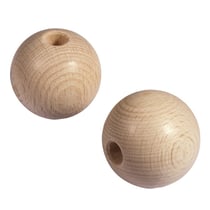 Boules en bois brut, percées, 50mm, forage 8 mm, 2pces