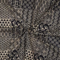 Tissu Batik de Coton patchwork graphique sur fond Noir profond