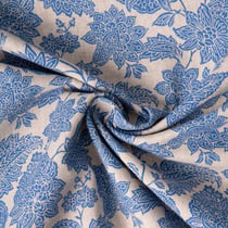 Tissu Toile Polycoton Les indiennes bleues sur fond Naturel