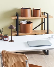 Lot de 3 paniers de Rangement Marron en Cuir PU Fait Main avec Poignées Boîte d'Etagère Style Moderne Minimaliste
