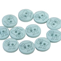 Lot de 6 boutons 2 trous mouton 15mm Bleu layette