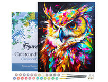 Peinture par Numéro Figured'Art avec Cadre - Hibou Coloré Abstrait - Kit de Loisir Créatif DIY Numéro d'Art Complet - 40x50cm toile tendue sur châssis
