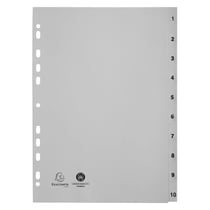 Intercalaires imprimés numériques PP gris recyclé - 10 positions - A4 - Gris - x 20 - Exacompta