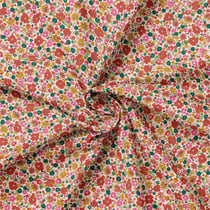 Tissu Popeline de Coton imprimé Mizet fleuris rouge sur fond Ecru