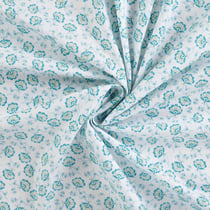 Tissu Coton imprimé Fleurs indiennes bleues sur fond Blanc