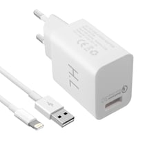 Chargeur secteur USB 3A Qualcomm Quick Charge Câble Compatible iPhone iPad Blanc